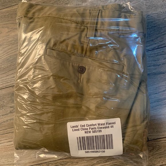 NWT LANDS' END COMFORT WAIST FLANNEL LINED CHINO PANTS ELMWOOD 44 - Picture 7 of 9